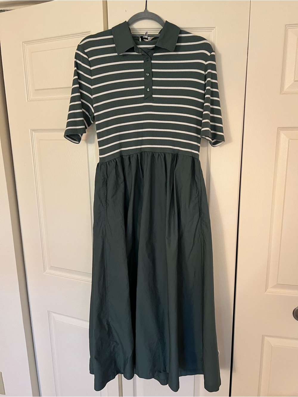 J. Crew Forest Green and White Striped Polo Maxi Dress